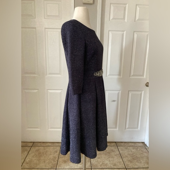 Eliza J Embellished Sparkle Knit Fit & Flare Dress, Steel Grey - Picture 6 of 11